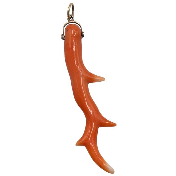 Antique Natural Coral Branch Pendant with 14k Gold Bail - Circa Late 1800s - Picture 1 of 6